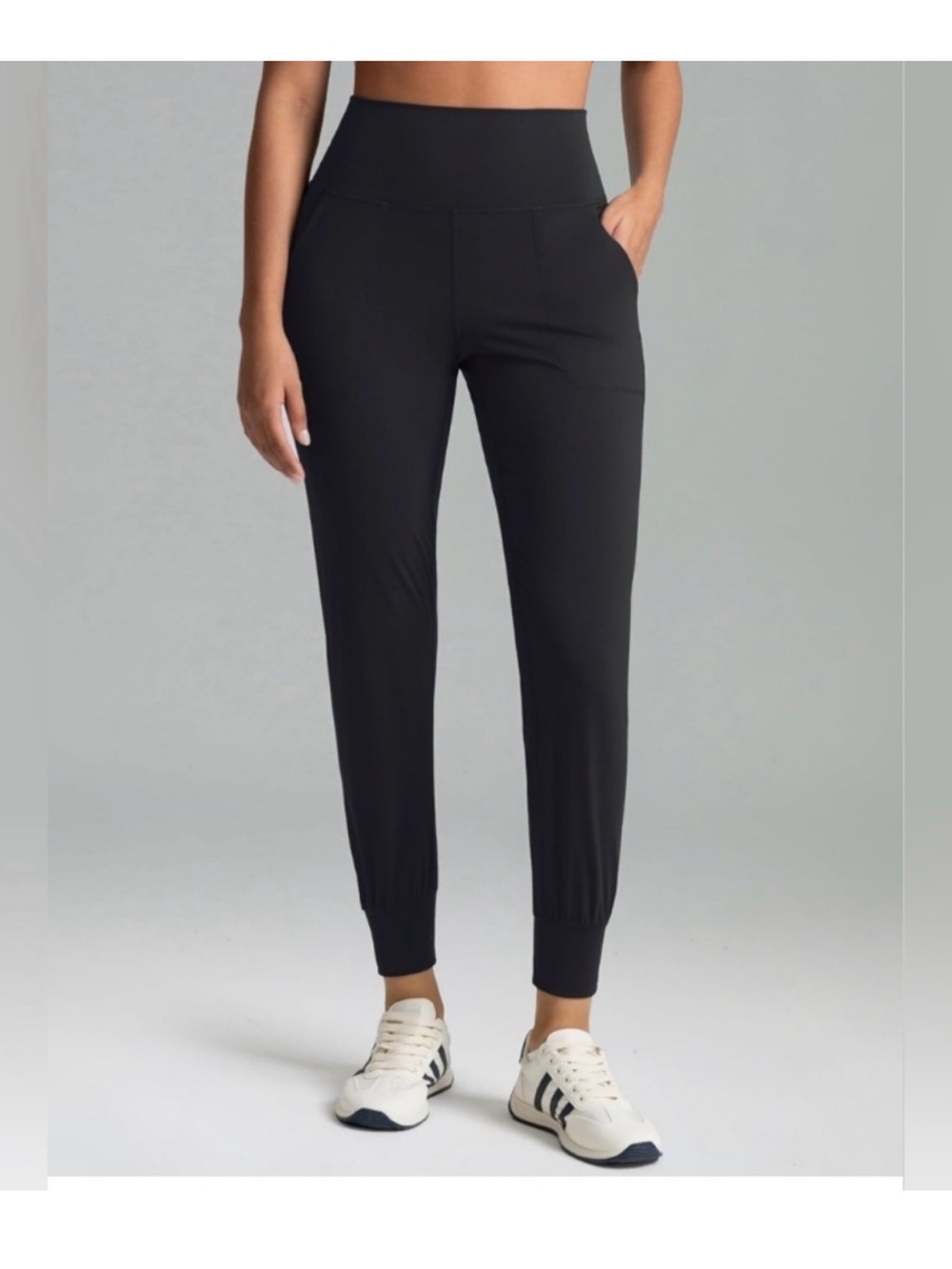 High-Rise Black Jogger Pants with Elastic Cuffs